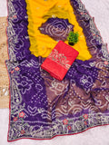 Georgette fabric embroidery pitta work saree with embroidered blouse.