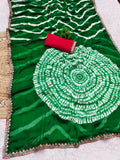 laheriya print moss chiffon fabric saree,with embroidery work saree.