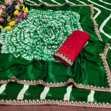 laheriya print moss chiffon fabric saree,with embroidery work saree.