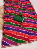 pure chiffon fabric sawan special laheriya print saree with embroidery work lace border.
