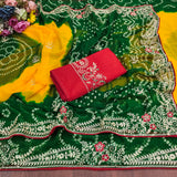 Georgette fabric embroidery pitta work saree with embroidered blouse.