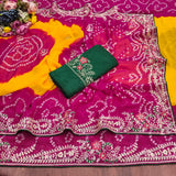 Georgette fabric embroidery pitta work saree with embroidered blouse.