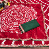 laheriya print moss chiffon fabric saree,with embroidery work saree.