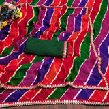 pure chiffon fabric sawan special laheriya print saree with embroidery work lace border.