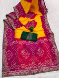 Georgette fabric embroidery pitta work saree with embroidered blouse.