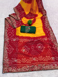 Georgette fabric embroidery pitta work saree with embroidered blouse.