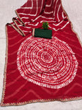 laheriya print moss chiffon fabric saree,with embroidery work saree.