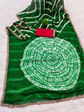 laheriya print moss chiffon fabric saree,with embroidery work saree.