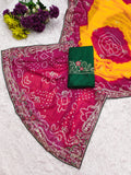 Georgette fabric embroidery pitta work saree with embroidered blouse.