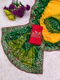 Georgette fabric embroidery pitta work saree with embroidered blouse.