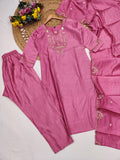 kurti pant dupatta set with embroidery work