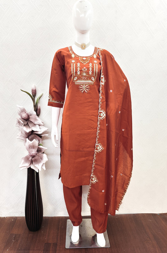 kurti pant dupatta set with embroidery work