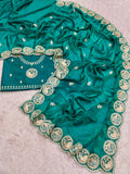Fendi sattin chiffon fabric with embroidery work design on allover saree.