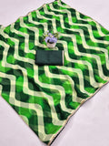 laheriya print georgette fabric with beads design lace border saree with heavy banglori silk blouse.