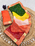 Laheriya print georgette fabric saree with original Gota Patti work lace border.with blouse.