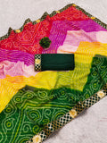Laheriya print georgette fabric saree with original Gota Patti work lace border.with blouse.
