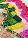 Laheriya print georgette fabric saree with original Gota Patti work lace border.with blouse.