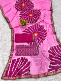 Pure Moss Chiffon Printed Saree with Premium Embroidered Lace Border & Dual Blouse