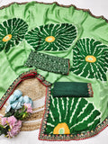 Pure Moss Chiffon Printed Saree with Premium Embroidered Lace Border & Dual Blouse