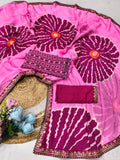 Pure Moss Chiffon Printed Saree with Premium Embroidered Lace Border & Dual Blouse