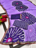 Pure Moss Chiffon Printed Saree with Premium Embroidered Lace Border & Dual Blouse