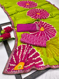 Pure Moss Chiffon Printed Saree with Premium Embroidered Lace Border & Dual Blouse