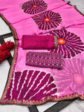 Pure Moss Chiffon Printed Saree with Premium Embroidered Lace Border & Dual Blouse
