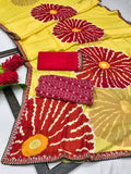Pure Moss Chiffon Printed Saree with Premium Embroidered Lace Border & Dual Blouse