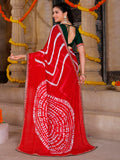 chiffon fabric laheriya print saree with embroidered lace border with heavy banglori silk blouse.