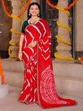 chiffon fabric laheriya print saree with embroidered lace border with heavy banglori silk blouse.