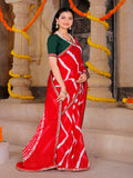 chiffon fabric laheriya print saree with embroidered lace border with heavy banglori silk blouse.