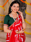 chiffon fabric laheriya print saree with embroidered lace border with heavy banglori silk blouse.