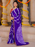 chiffon fabric laheriya print saree with embroidered lace border with heavy banglori silk blouse.