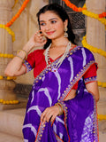 chiffon fabric laheriya print saree with embroidered lace border with heavy banglori silk blouse.
