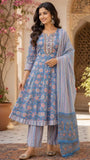 Buy Blue cotton Anarkali kurta set