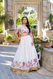 Elegant White Floral Embroidered Lehenga Choli with Dupatta for Women