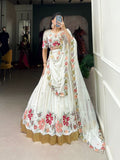 Elegant White Floral Embroidered Lehenga Choli with Dupatta for Women