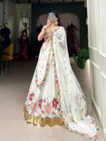 Elegant White Floral Embroidered Lehenga Choli with Dupatta for Women
