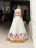 Elegant White Floral Embroidered Lehenga Choli with Dupatta for Women