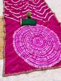 laheriya print moss chiffon fabric saree,with embroidery work saree.