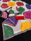 Pure Moss Chiffon fabric bandhani print saree with embroidery work lace border.