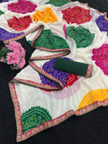 Pure Moss Chiffon fabric bandhani print saree with embroidery work lace border.