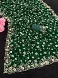 pitta embroidery work coin design mill print saree with embroidered blouse