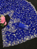 pitta embroidery work coin design mill print saree with embroidered blouse
