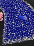 pitta embroidery work coin design mill print saree with embroidered blouse
