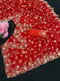 pitta embroidery work coin design mill print saree with embroidered blouse