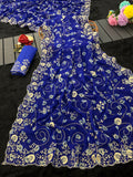 pitta embroidery work coin design mill print saree with embroidered blouse