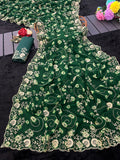 pitta embroidery work coin design mill print saree with embroidered blouse