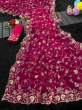 pitta embroidery work coin design mill print saree with embroidered blouse