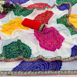 Pure Moss Chiffon fabric bandhani print saree with embroidery work lace border.